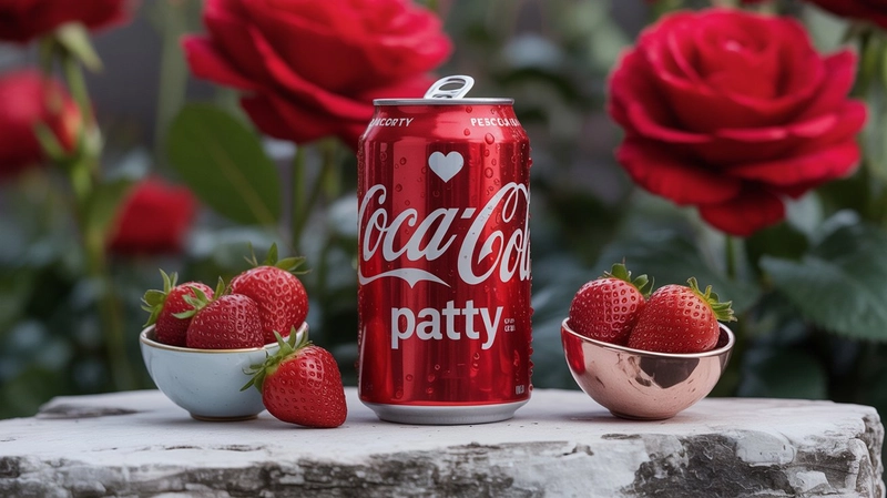 AI product photography: A high-resolution 8K photograph of a custom Coca-Cola can centered on a rugged white-gray rocky surf... - Generated with ideogram